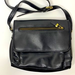 Relic | Black Leather Gold Accented Heavy Duty Crossbody Bag | Business Satchel